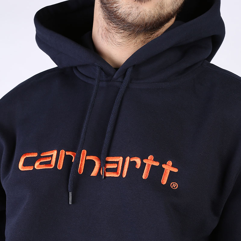 мужская синяя толстовка Carhartt WIP Hooded Carhatt Sweat I027093-navy/orng - цена, описание, фото 2